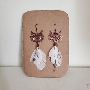 Handmade Tattered Owl Feather Dangle Earrings